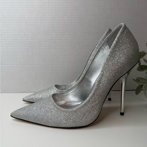 Good American Classic Glitter Heels Size 8.5M NWT Sparkly Metallic Stilettos